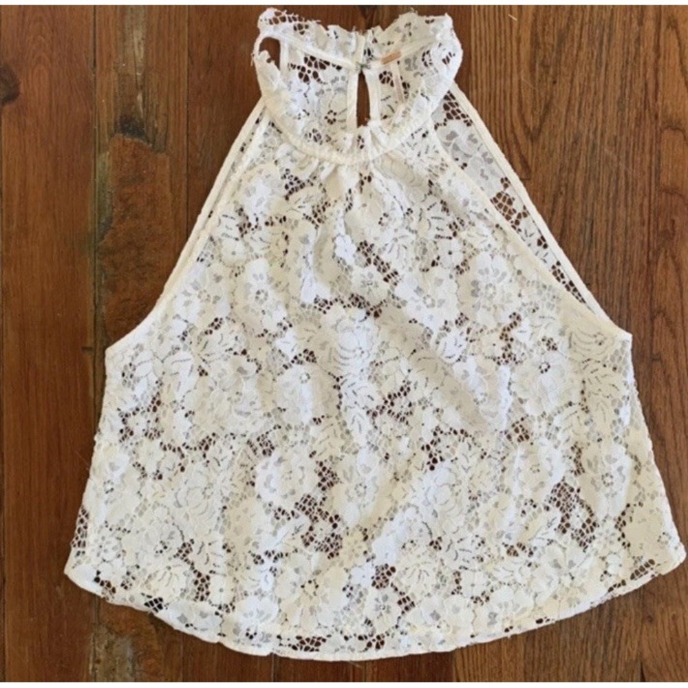 Free People White Lace Crop‎ Top Size Large - Picture 2 of 8